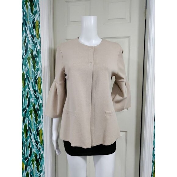 NWT Maria Bellentani Bell Sleeve Two-Button Front Cardigan Beige M - Picture 4 of 14